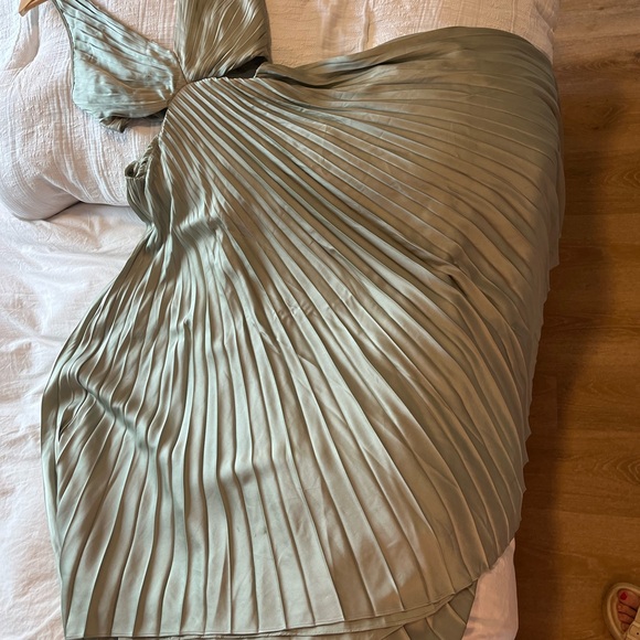 Aritzia | Dresses | Aritzia Pleated Satin Dress In Sage Green | Poshmark